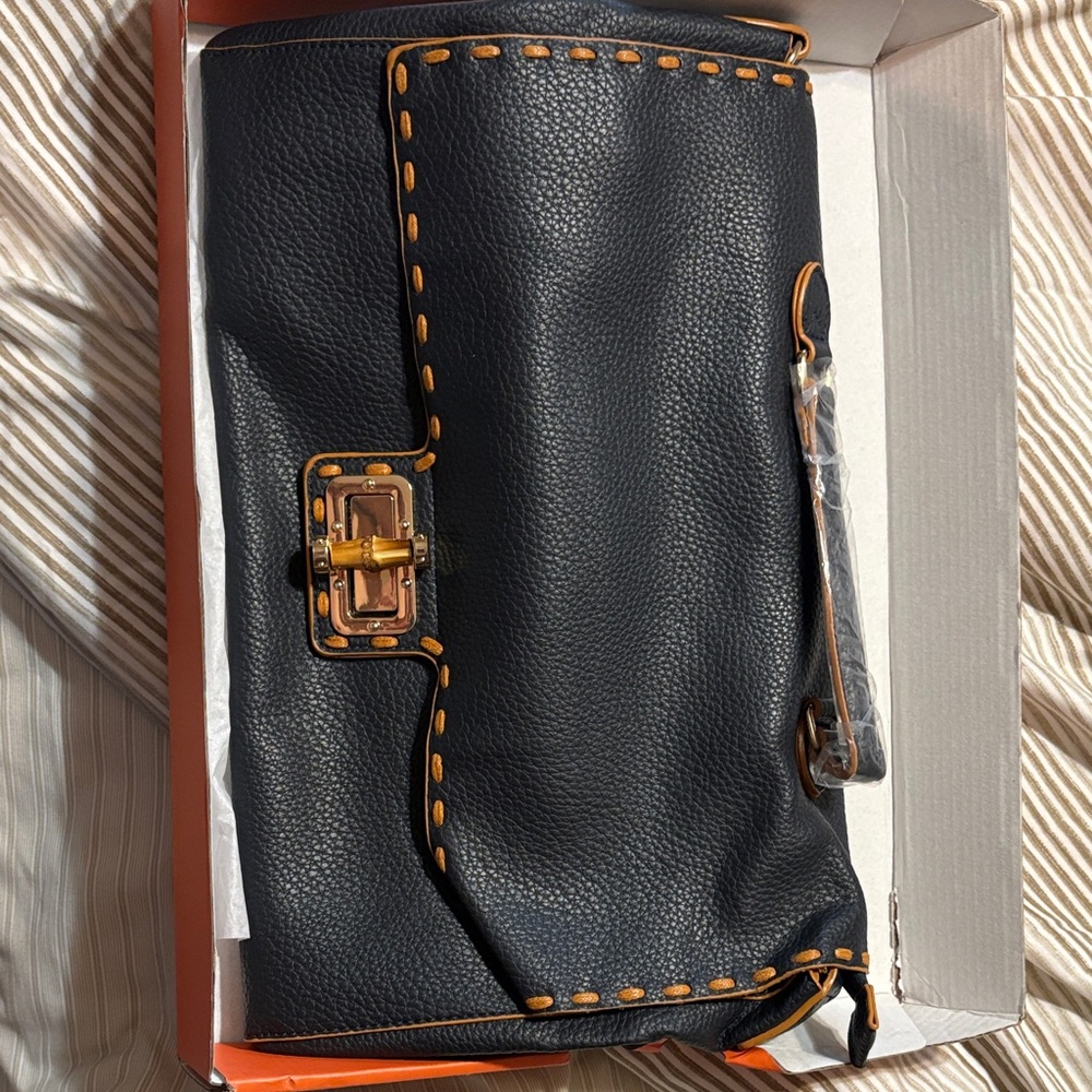 Elegant Black Clutch with Orange Accents